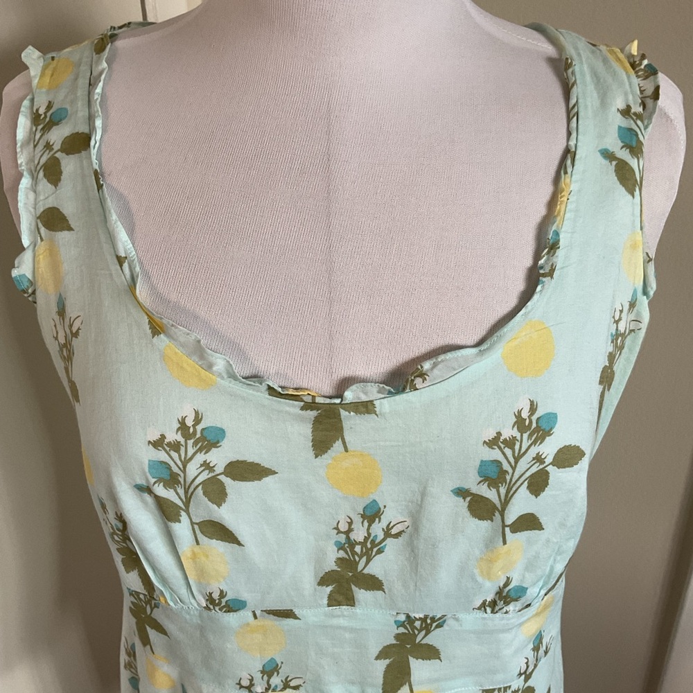LOFT Petite 10P Blue Yellow Floral Peplum Tank Top 100% Cotton Sleeveless - Picture 2 of 5